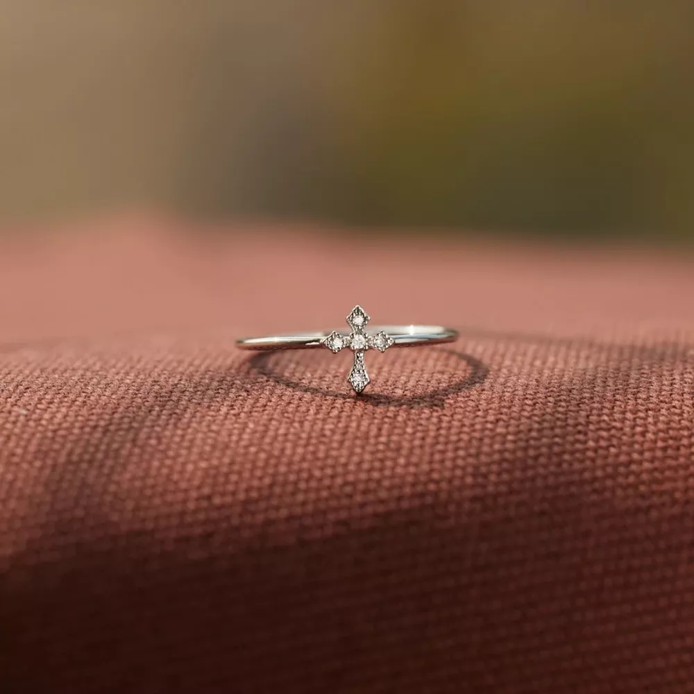 925 Sterling Silver Zircon Cross Ring, image 6