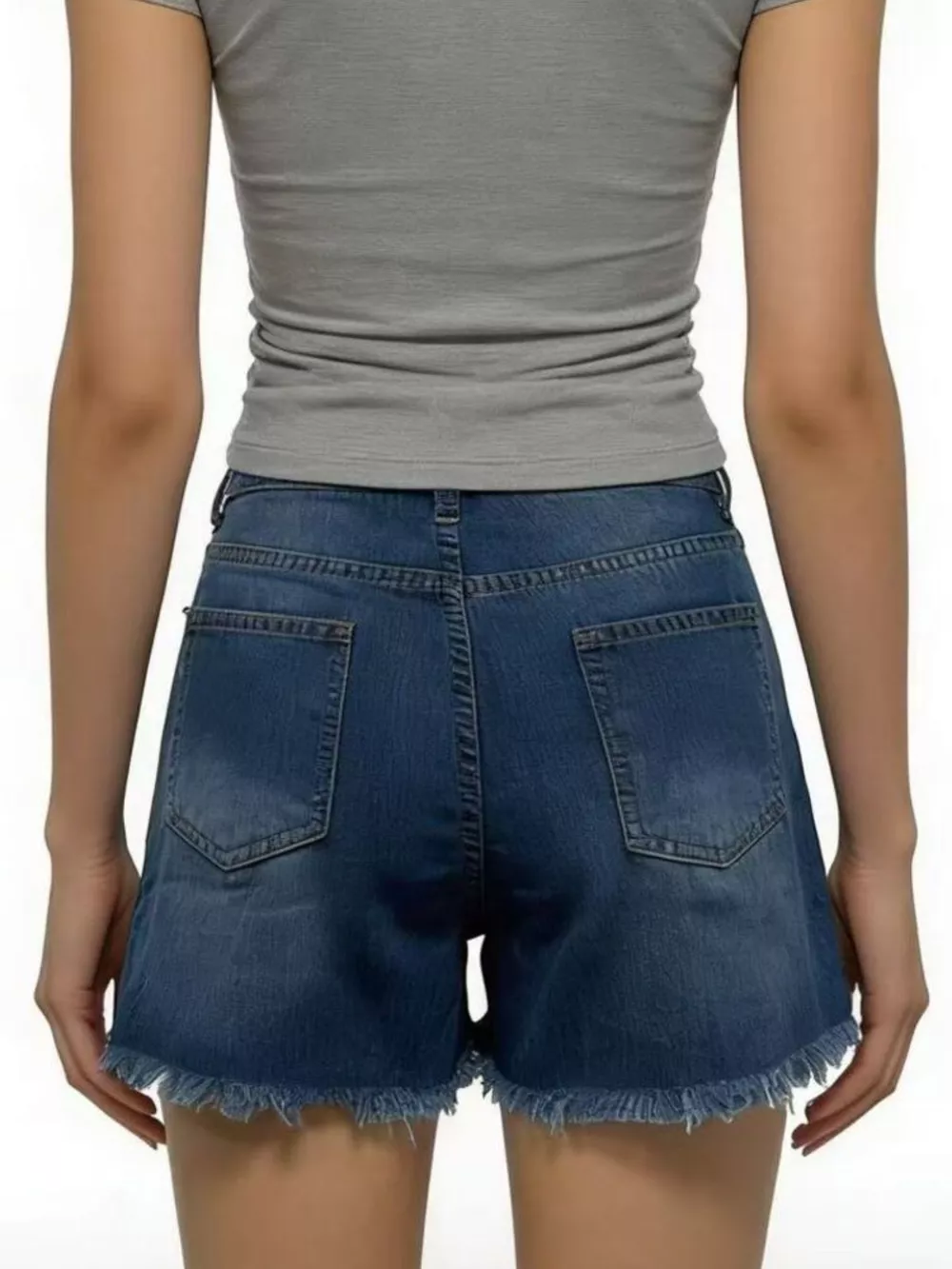 Distressed Frayed Hem Denim Shorts, image 5