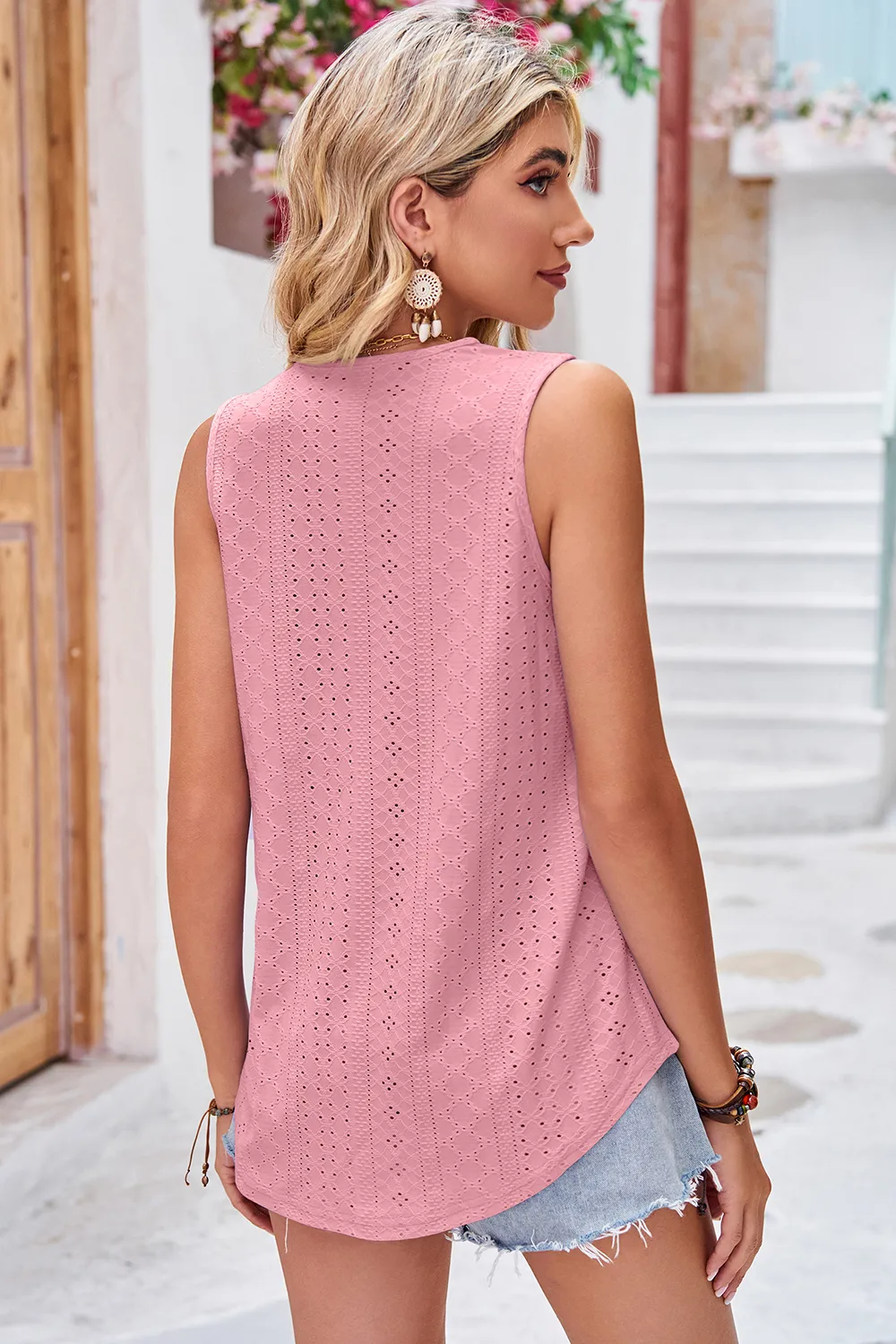 Eyelet V-Neck Wide Strap Tank, image 10
