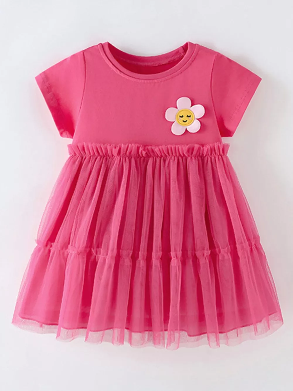 Children's Cute Flower Applique Tulle Layered Dress, image 2