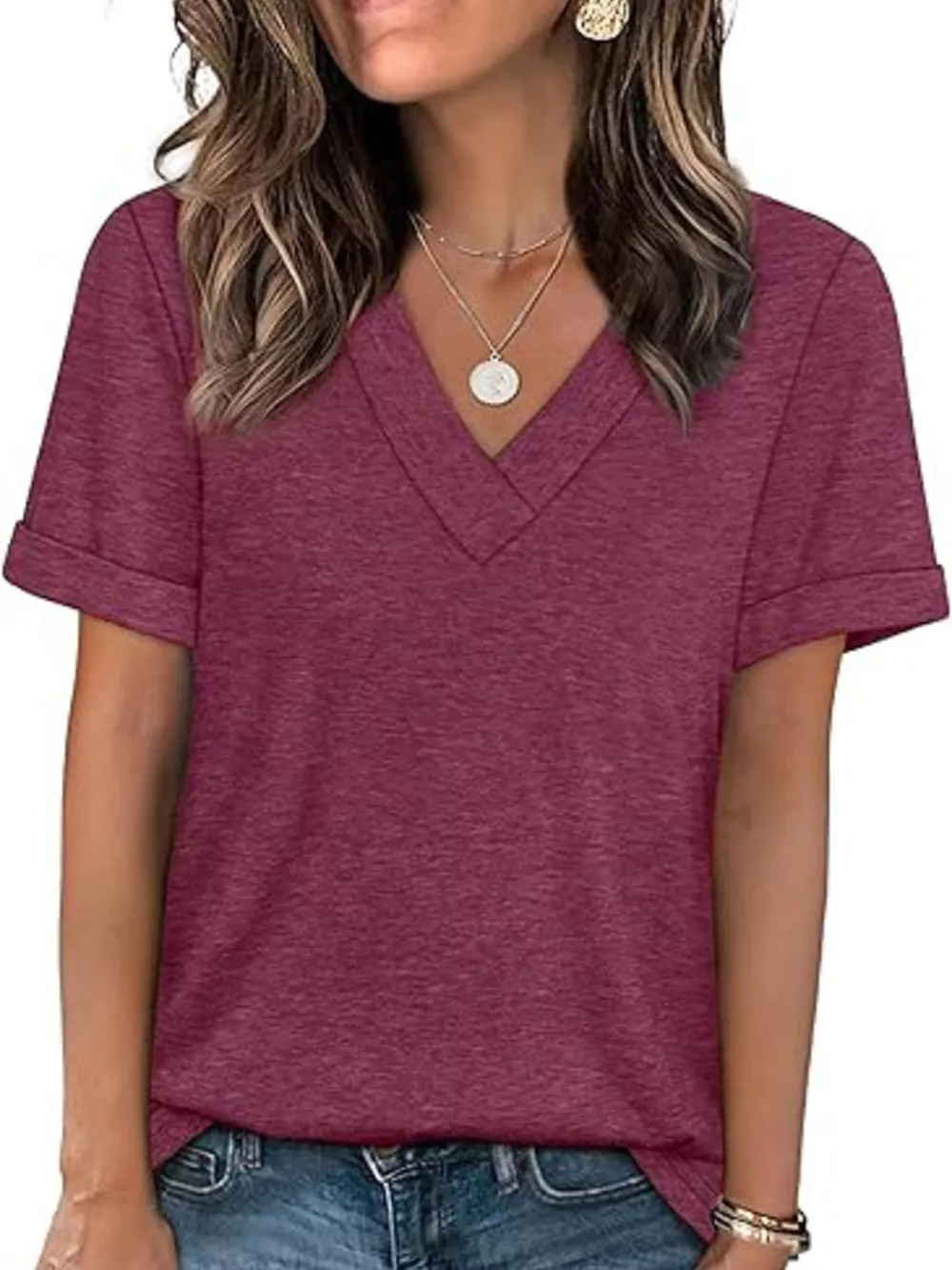 Casual V-Neck Short Sleeve T-Shirt, image 26