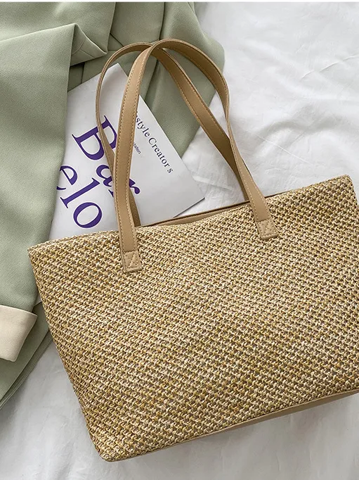 Solid Color Woven Tote Bag, image 6