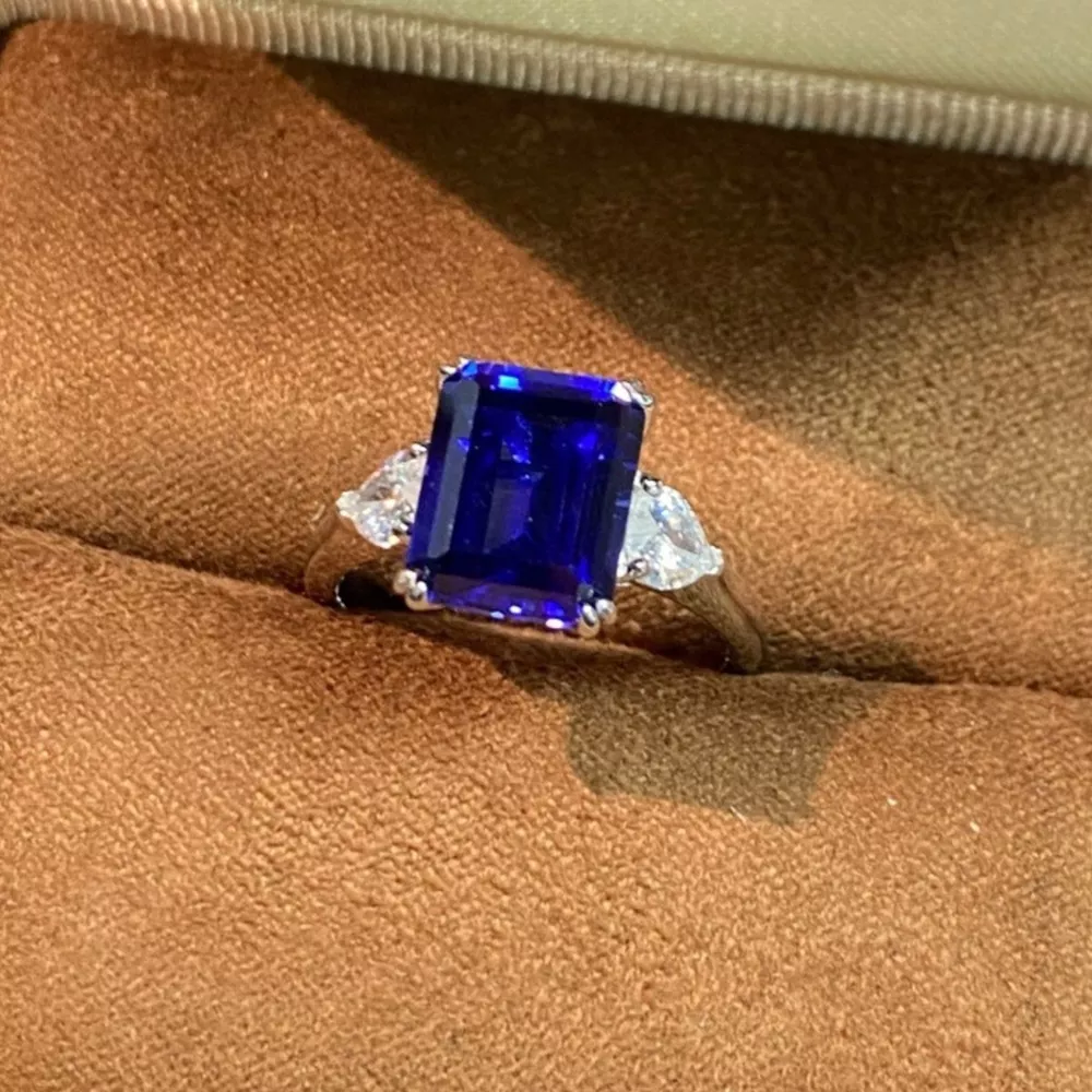 925 Sterling Silver Sapphire Geometric Ring, image 4