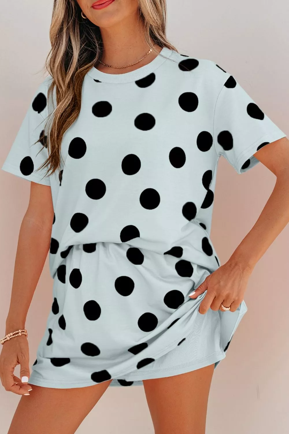 Polka Dot Short Sleeve Top Casual Skort 2pcs Outfit, image 3
