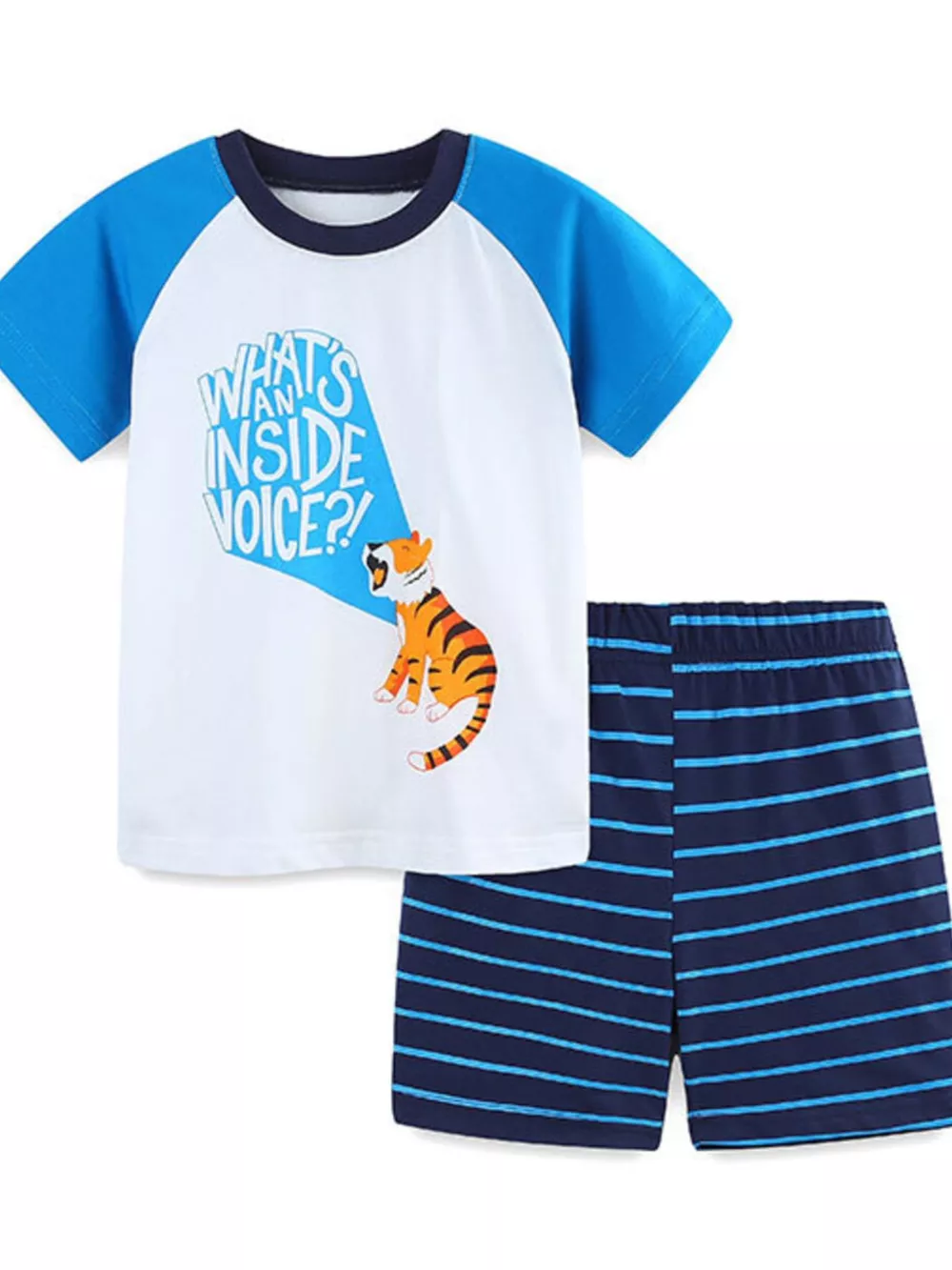 Children's Tiger Graphic Top and Striped Shorts Set, image 2