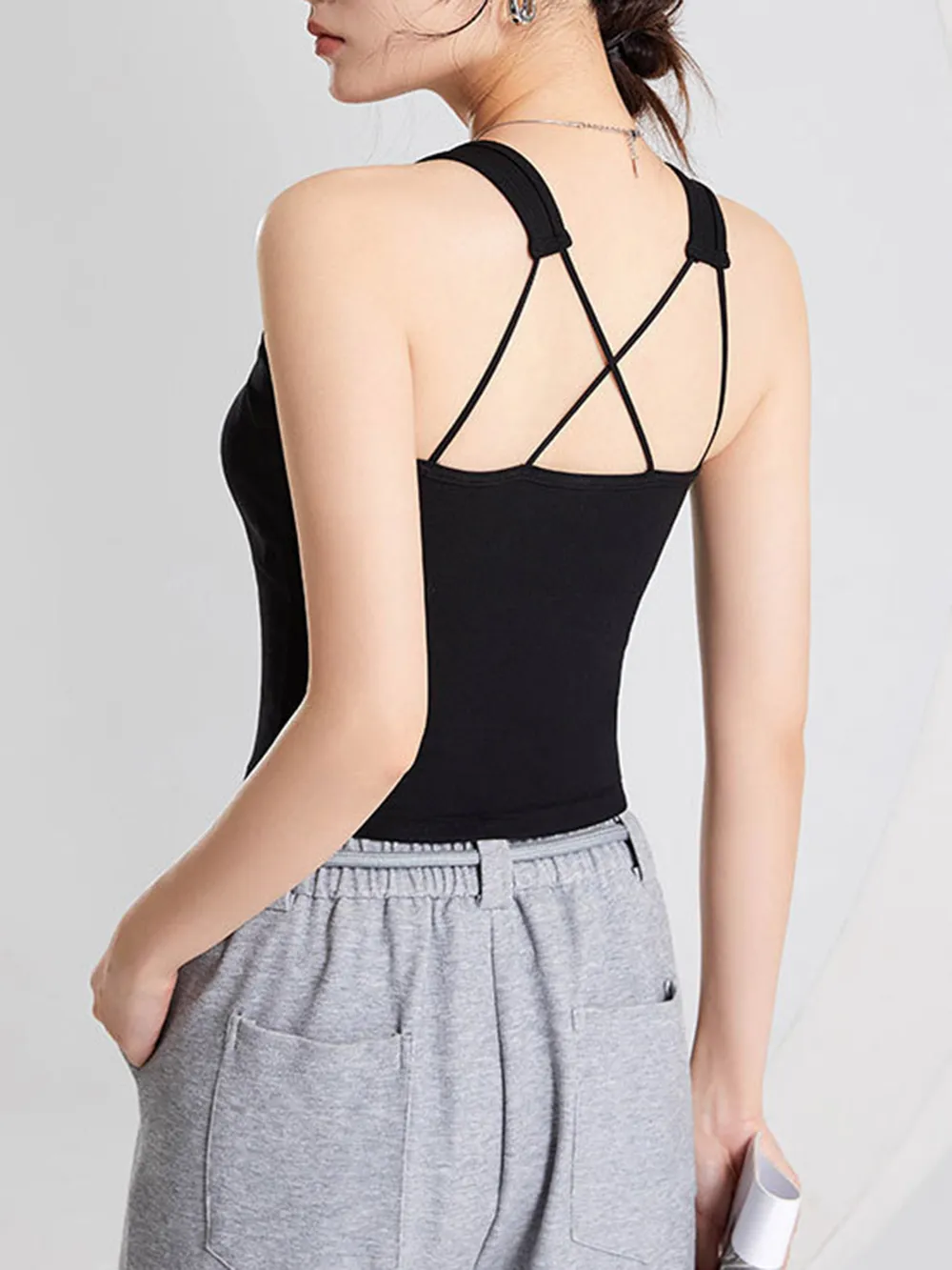 Crisscross Scoop Neck Wide Strap Cropped Tank with Chest Pads, image 13