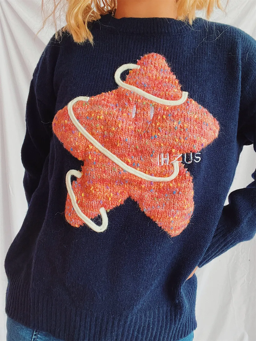 Contrast Star Round Neck Long Sleeve Sweater, image 8