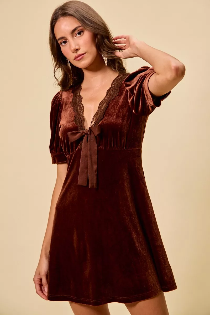 Velvet Short Sleeves Mini Dress, image 5
