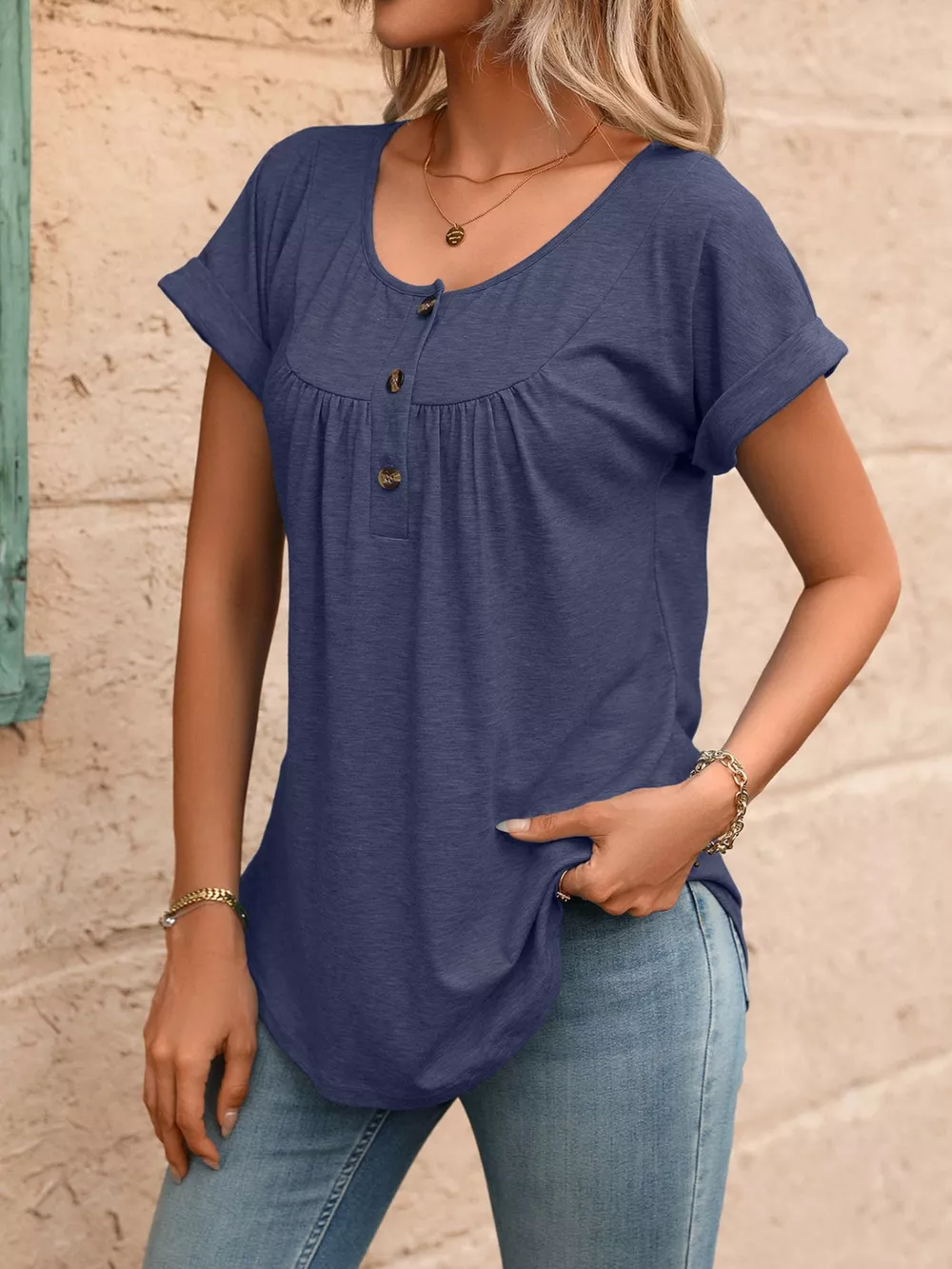 Casual Button Detail Henley T-Shirt, image 25