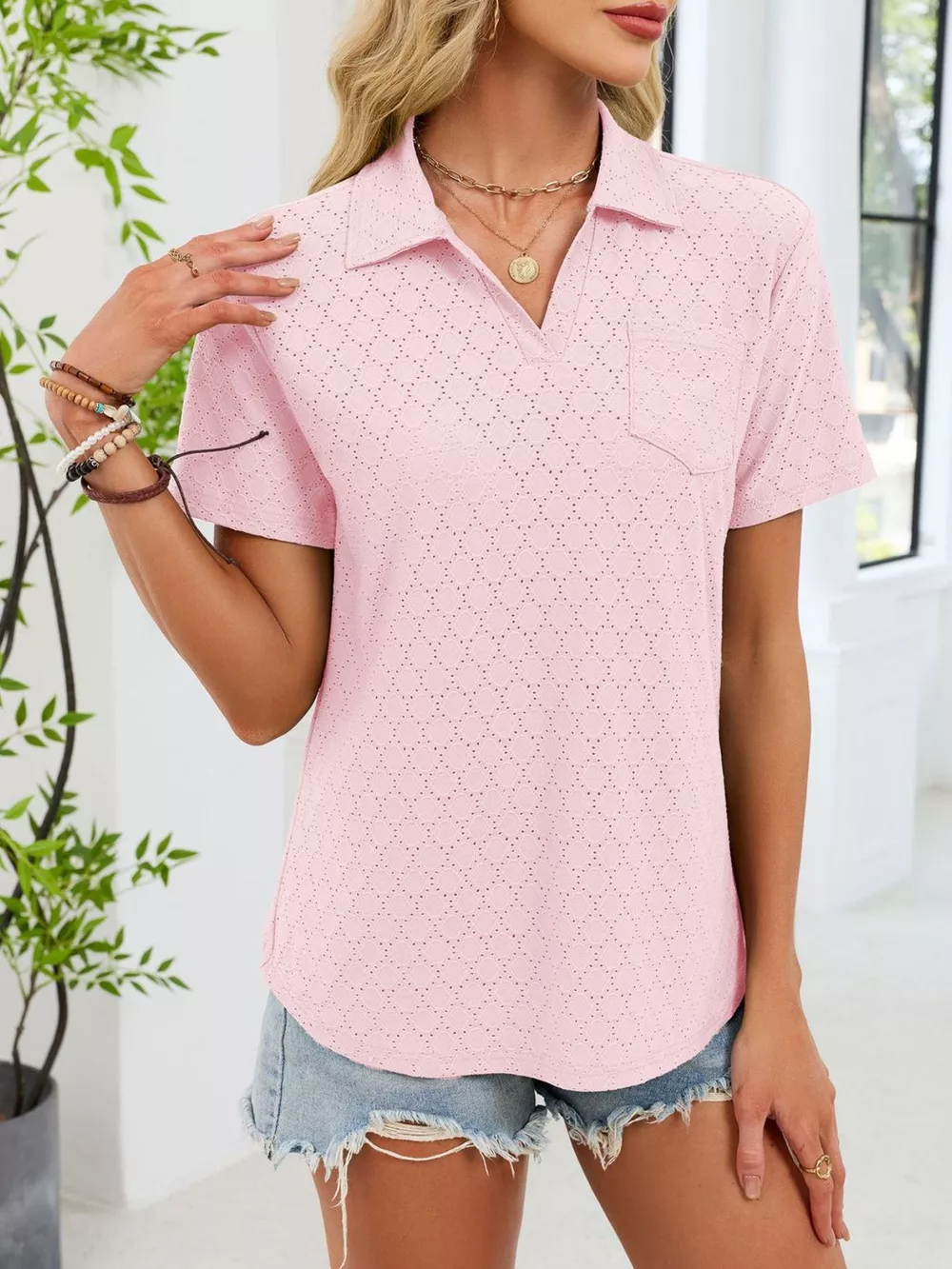 Eyelet Short Sleeve Blouse, image 14