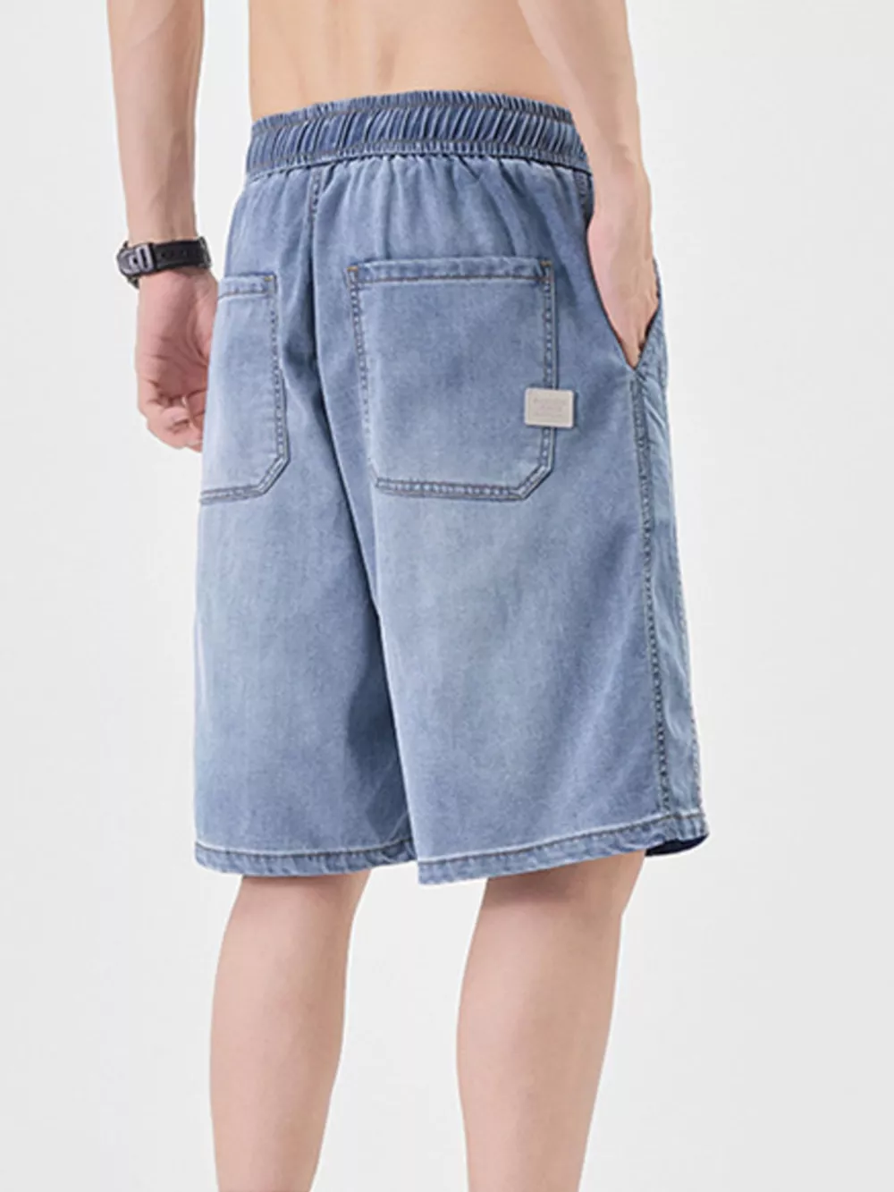 Men's Plus Size Casual Loose Fit Denim Shorts with Drawstring, image 4