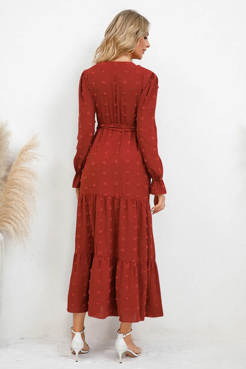 Swiss Dot Tied Surplice Flounce Sleeve Dress, image 9