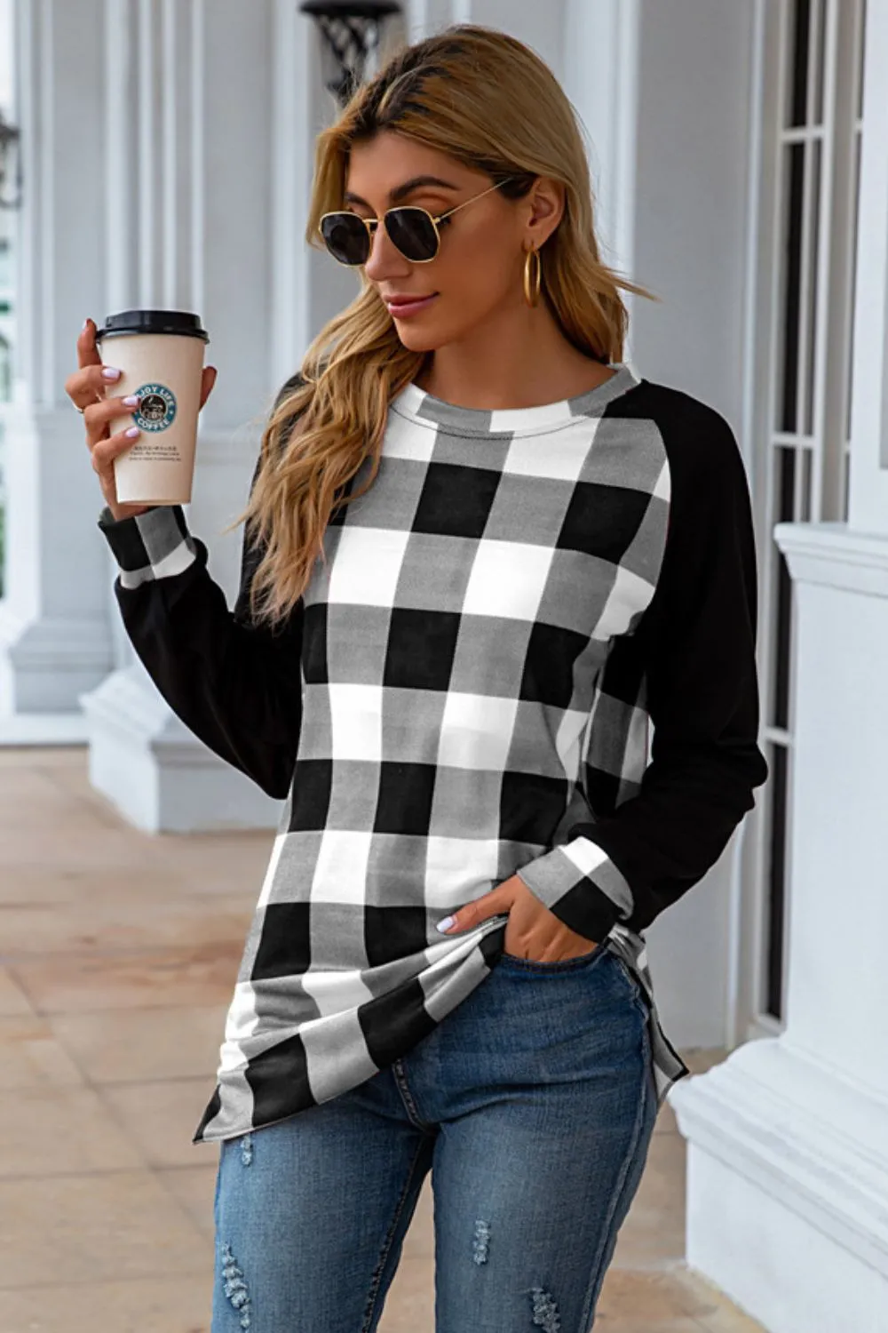 Plaid Round Neck Long Sleeve T-Shirt, image 16