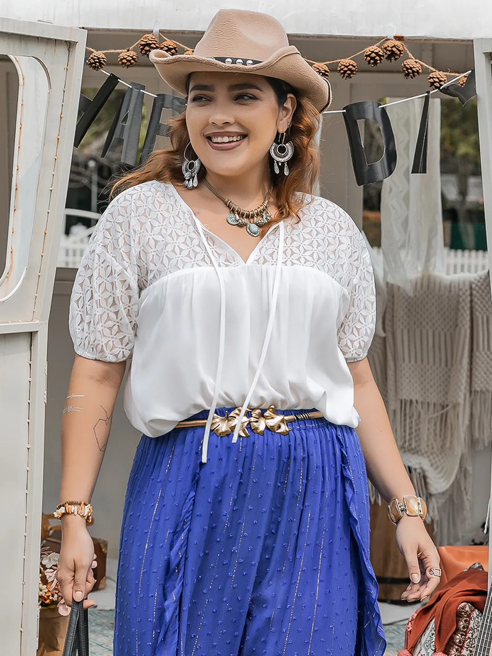 Plus Size Tie Neck Short Sleeve Blouse, image 4