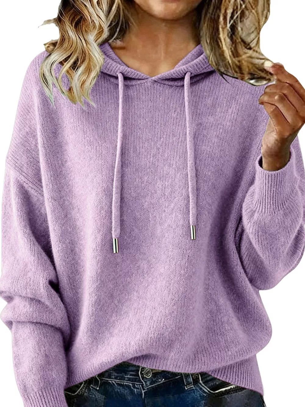 Drawstring Long Sleeve Hooded Sweater, image 22