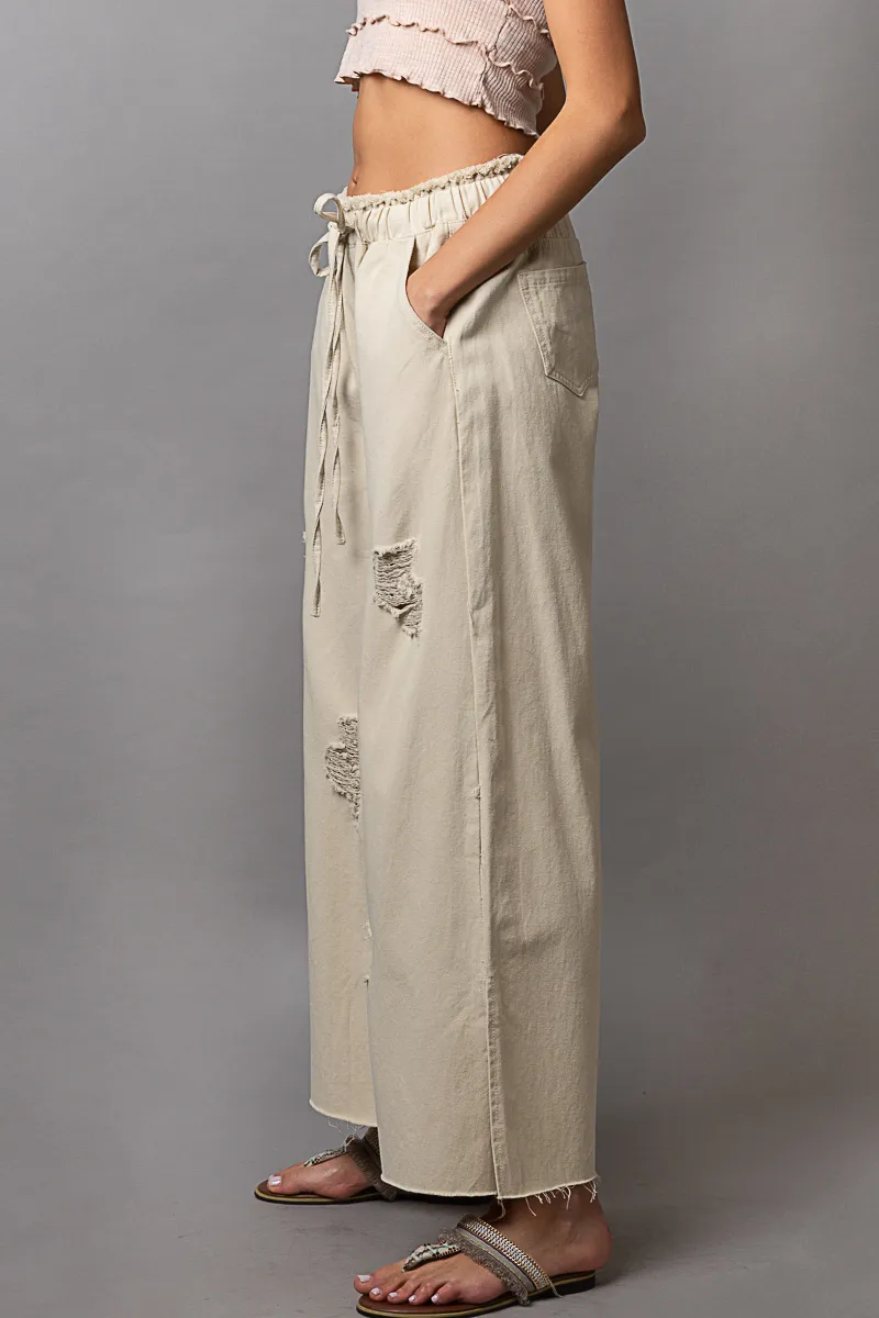 Distressed Drawstring Slit Wide leg Pants, image 2