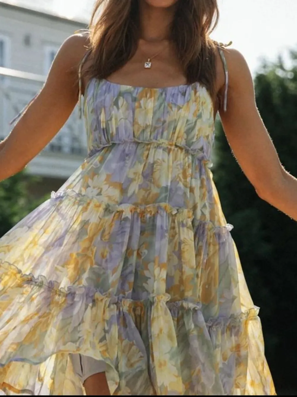 Printed Tie-Strap Tiered Mini Dress, image 16