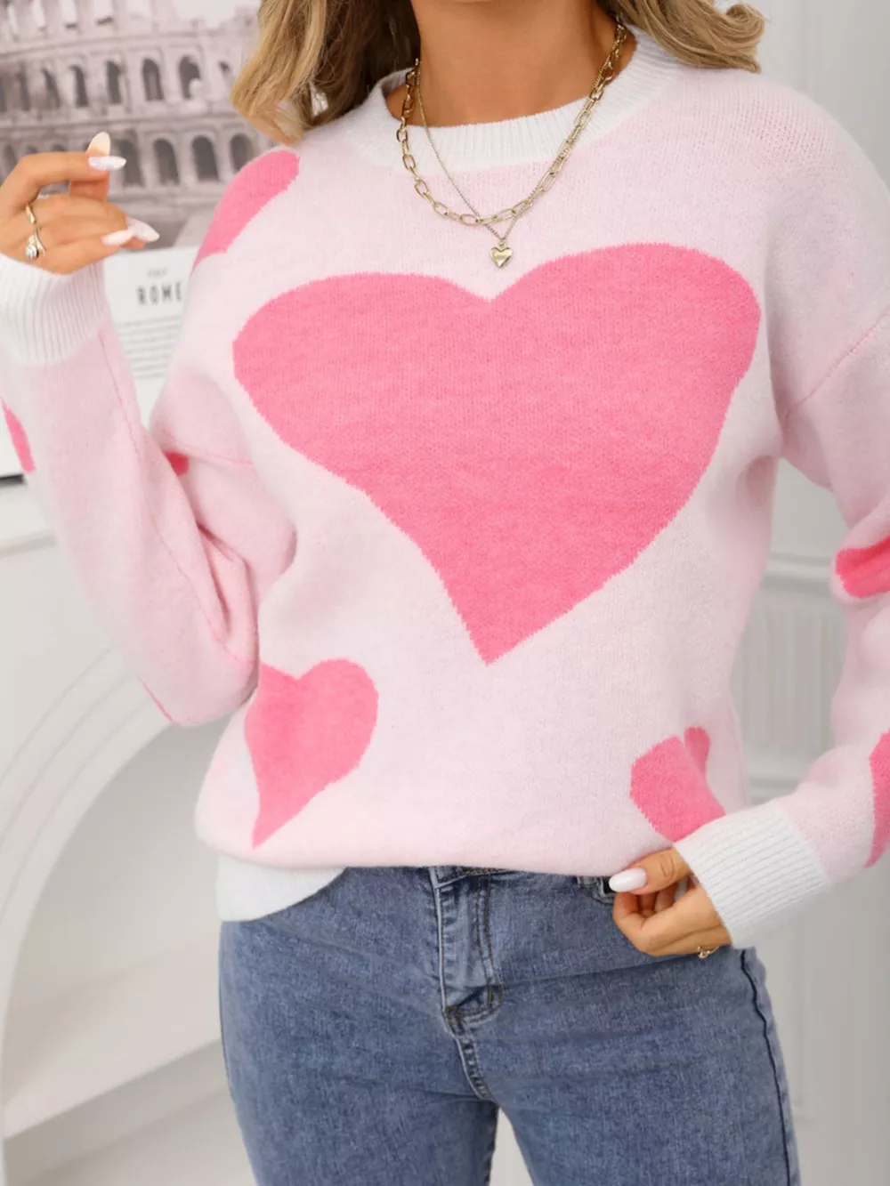 Valentine's Day Heart Crew Neck Sweater, image 3