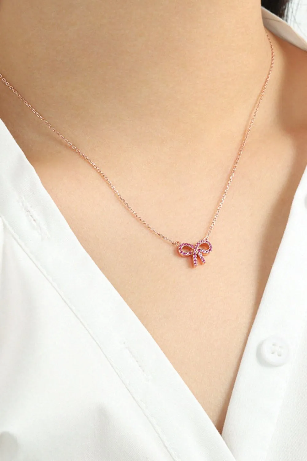 925 Sterling Silver Bow Necklace, image 5