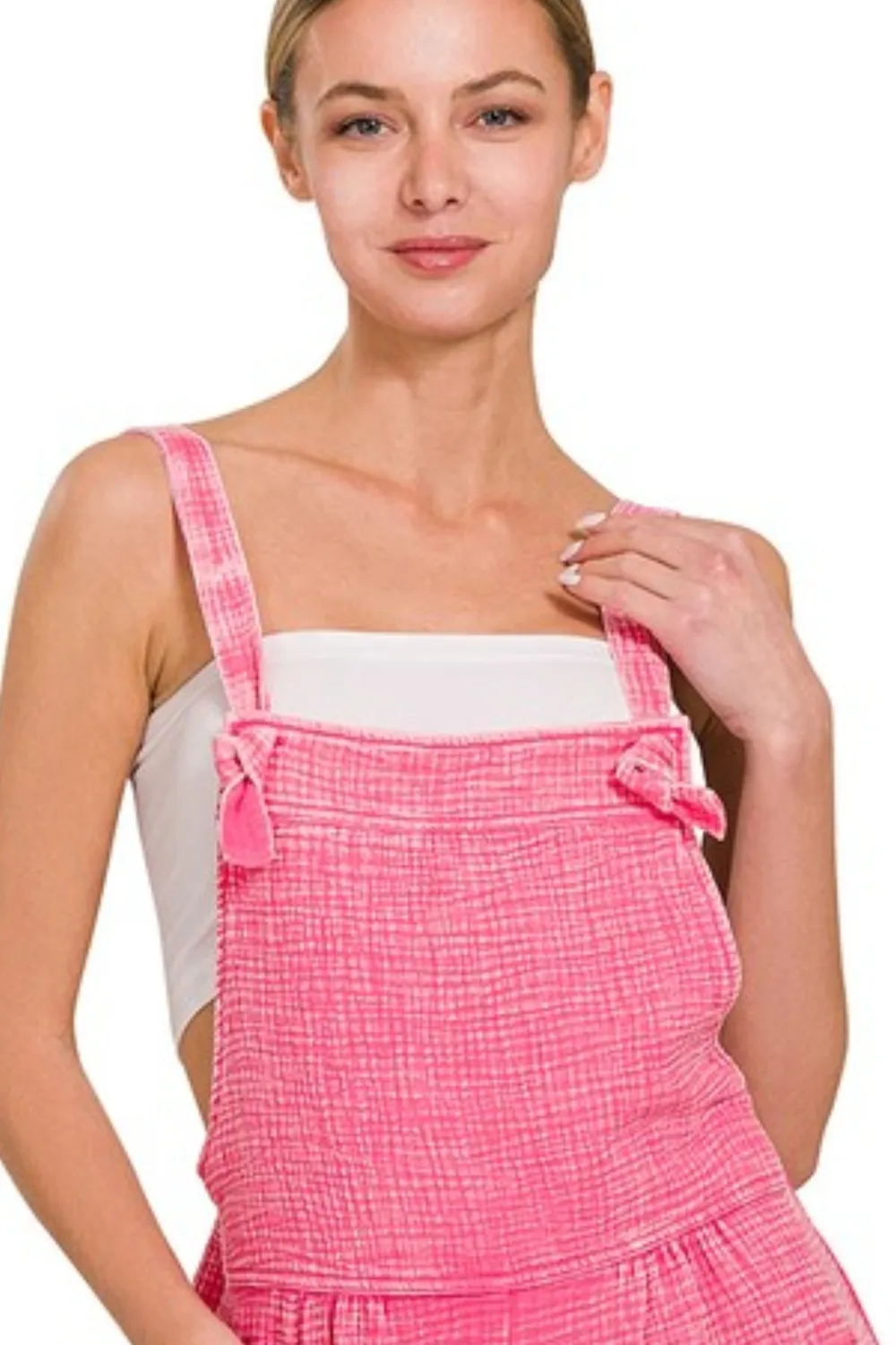 Woven Double Gauze Acid Washed Romper, image 2