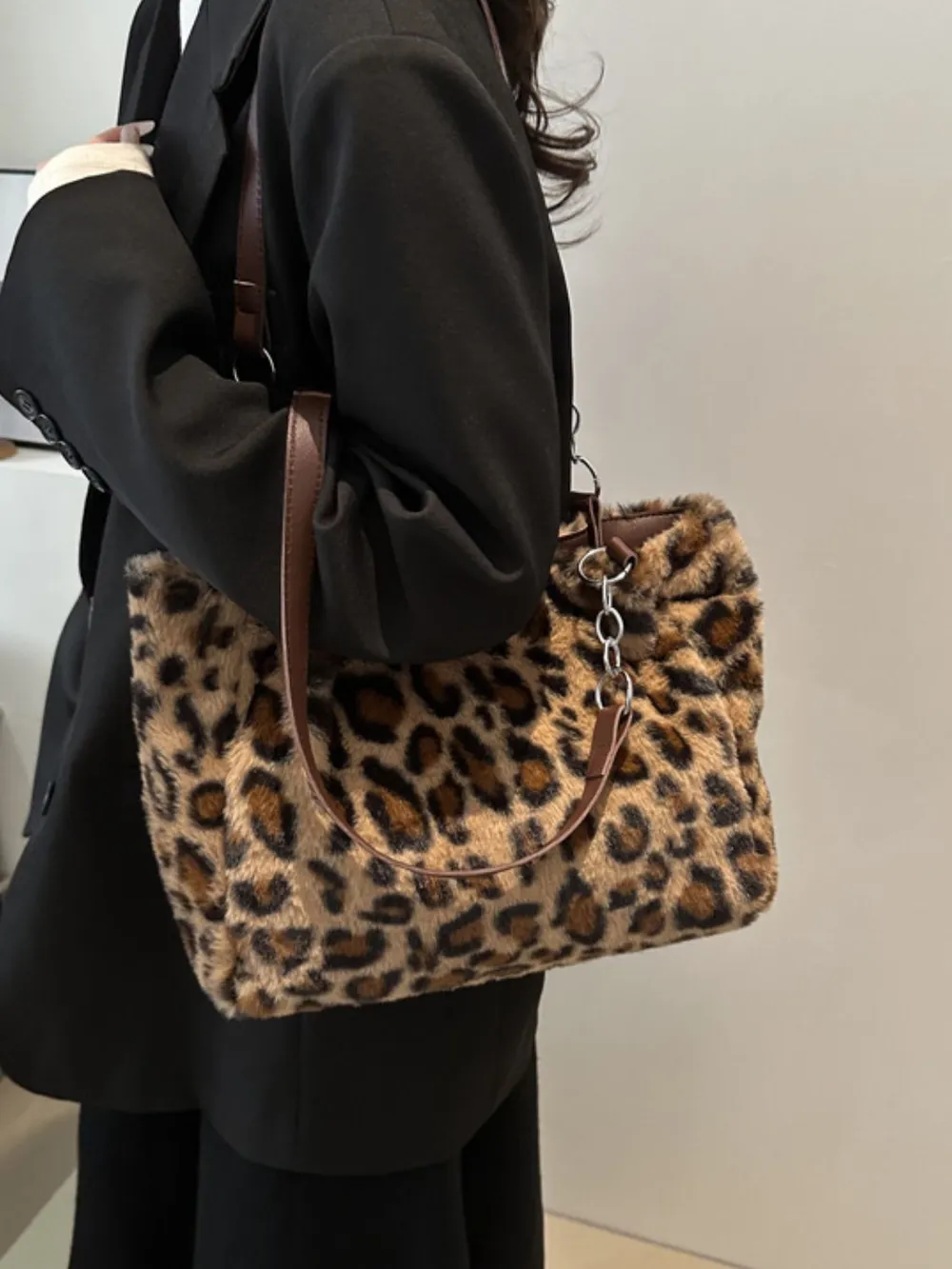 Faux Fur Leopard Shoulder Bag, image 12