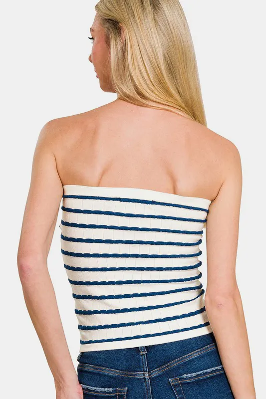 Twisted Sweetheart Neck Striped Tube Top, image 3