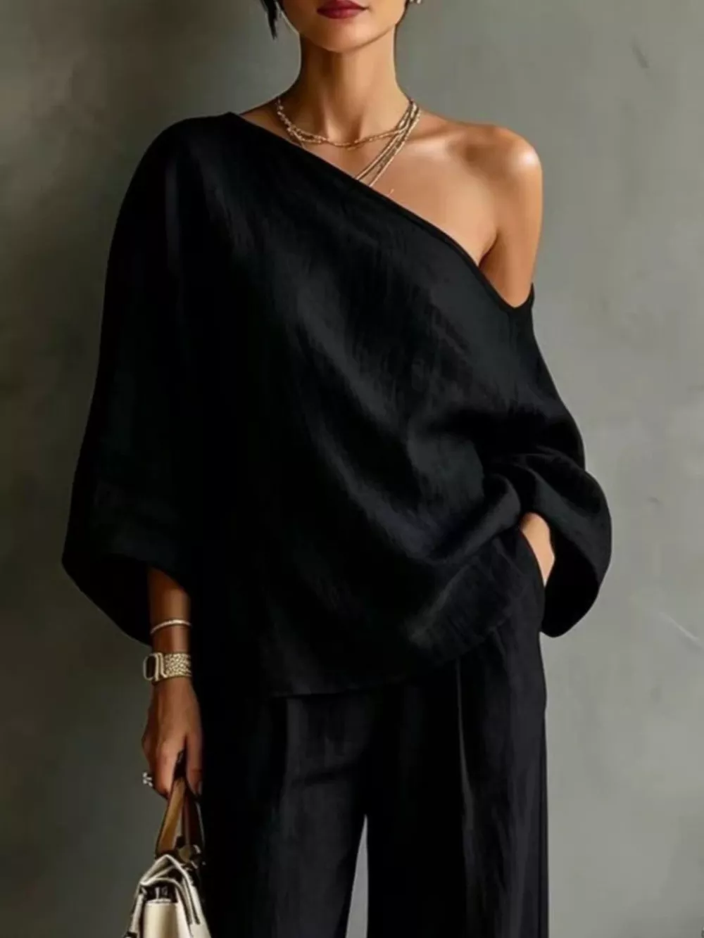 One Shoulder Top and Wide Leg Pants Set, image 4
