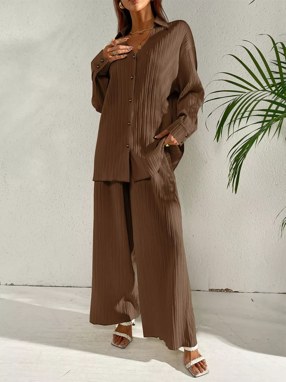 Long Sleeve Shirt & Wide Leg Pants Set, image 16