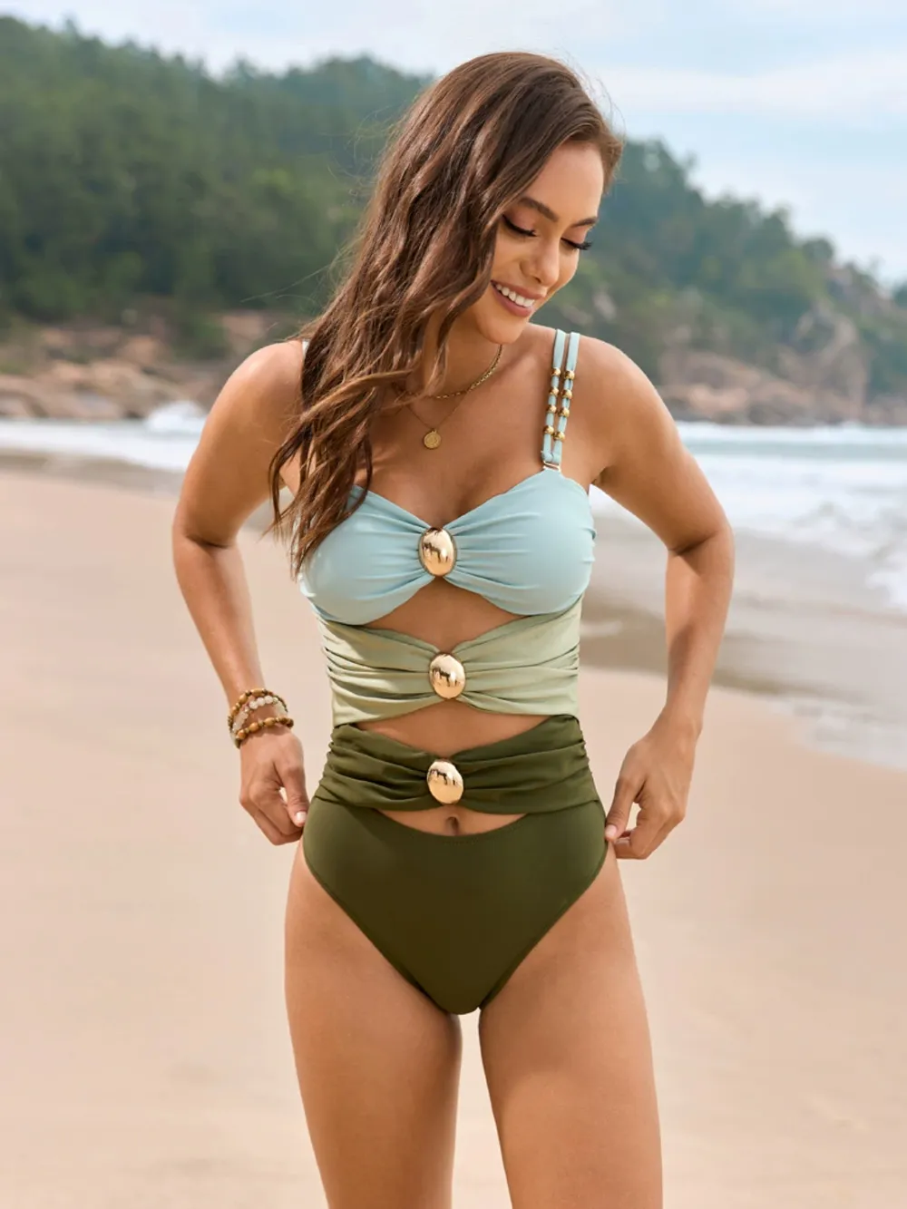 Color Block Sweetheart Neck One-Piece Swimwear, image 15