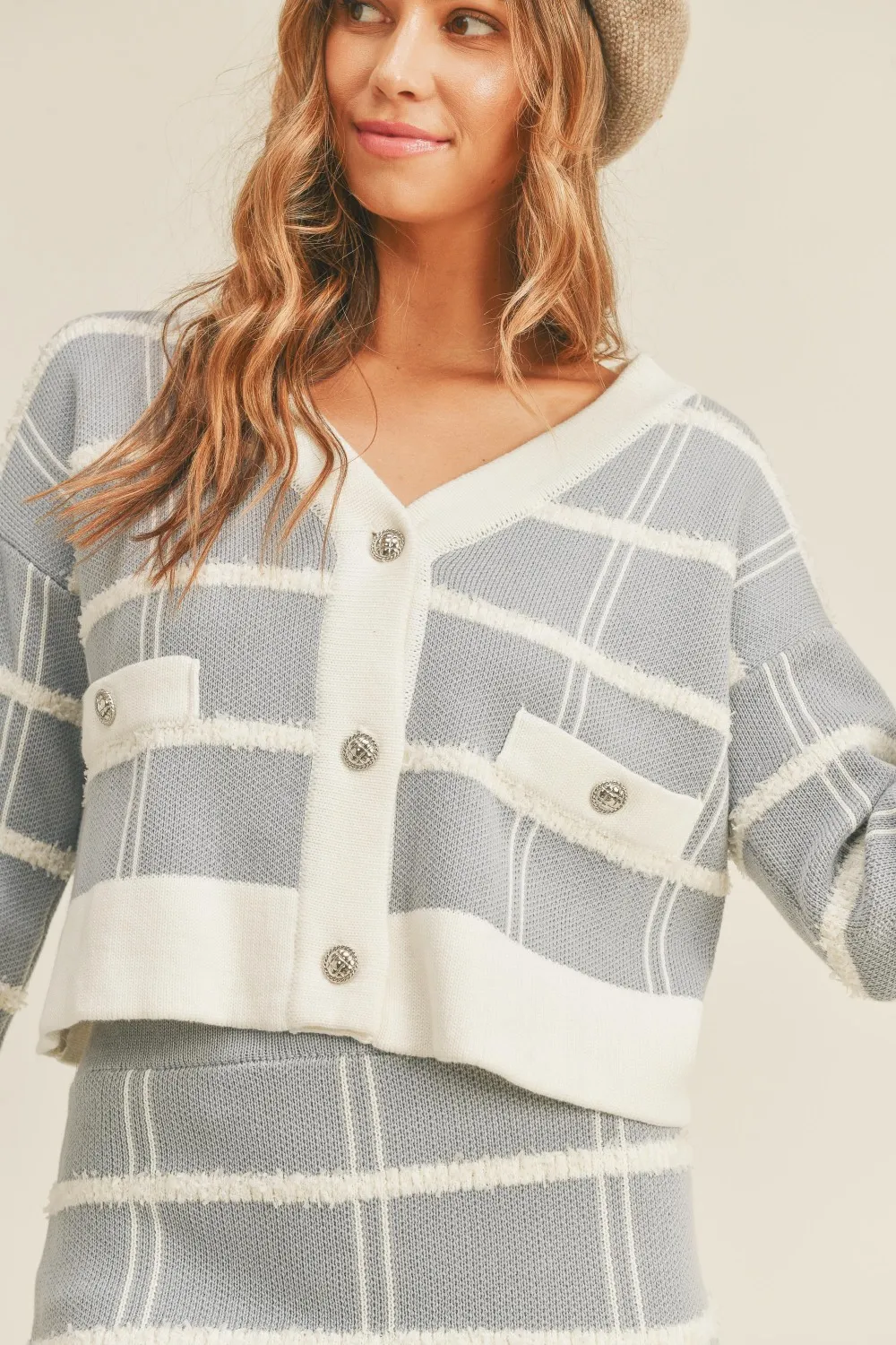 Plaid Button Down Sweater Cardigan and Mini Skirt Set, image 3