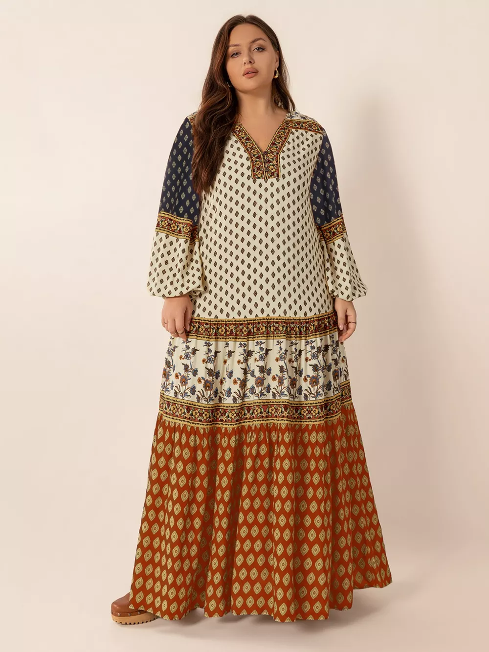 Plus Size Notched Balloon Sleeve Maxi Dress, image 3
