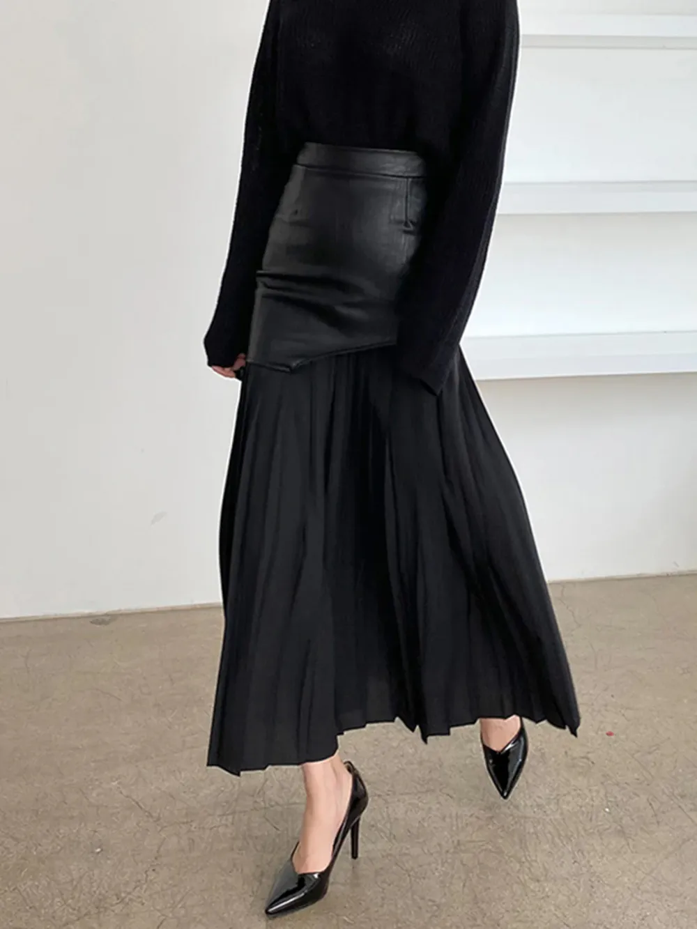 Patchwork Contrast Pleated Skirt