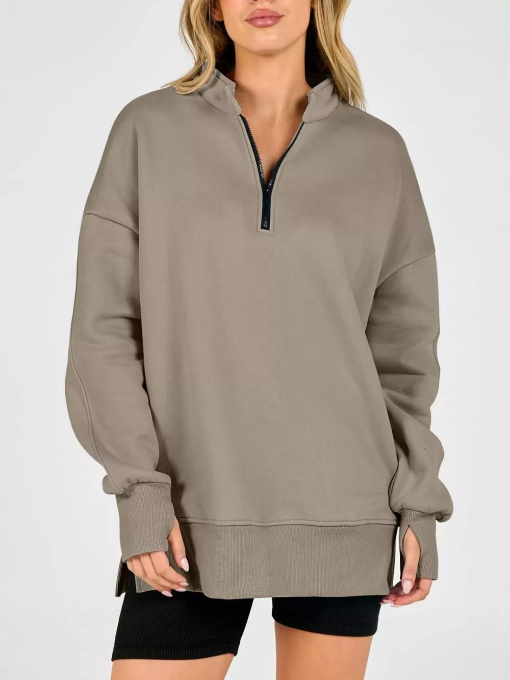 Quarter-Zip Dropped Shoulder Sweatshirt, image 3