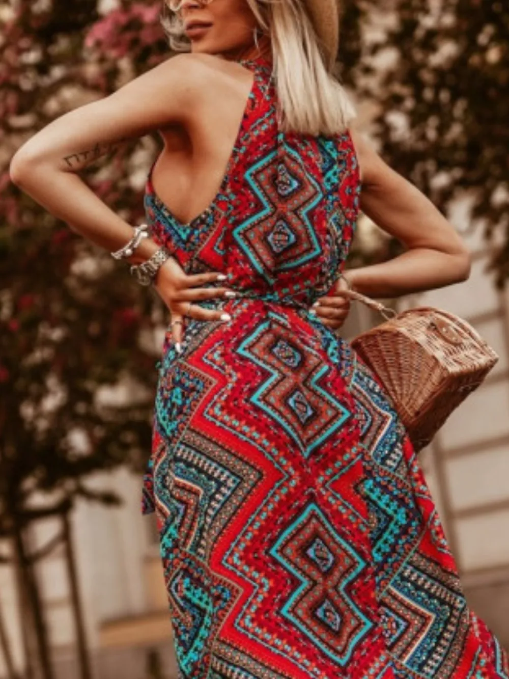 Tropical Floral Halter Neck Summer Dress, image 6