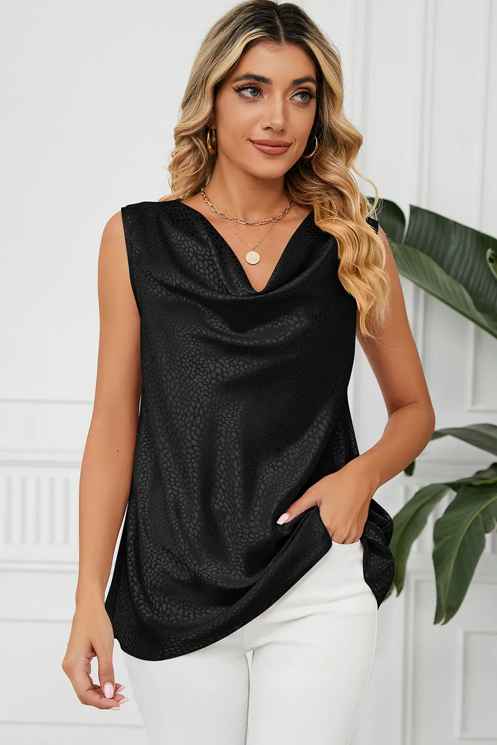Ruched Cowl Neck Tank, image 5