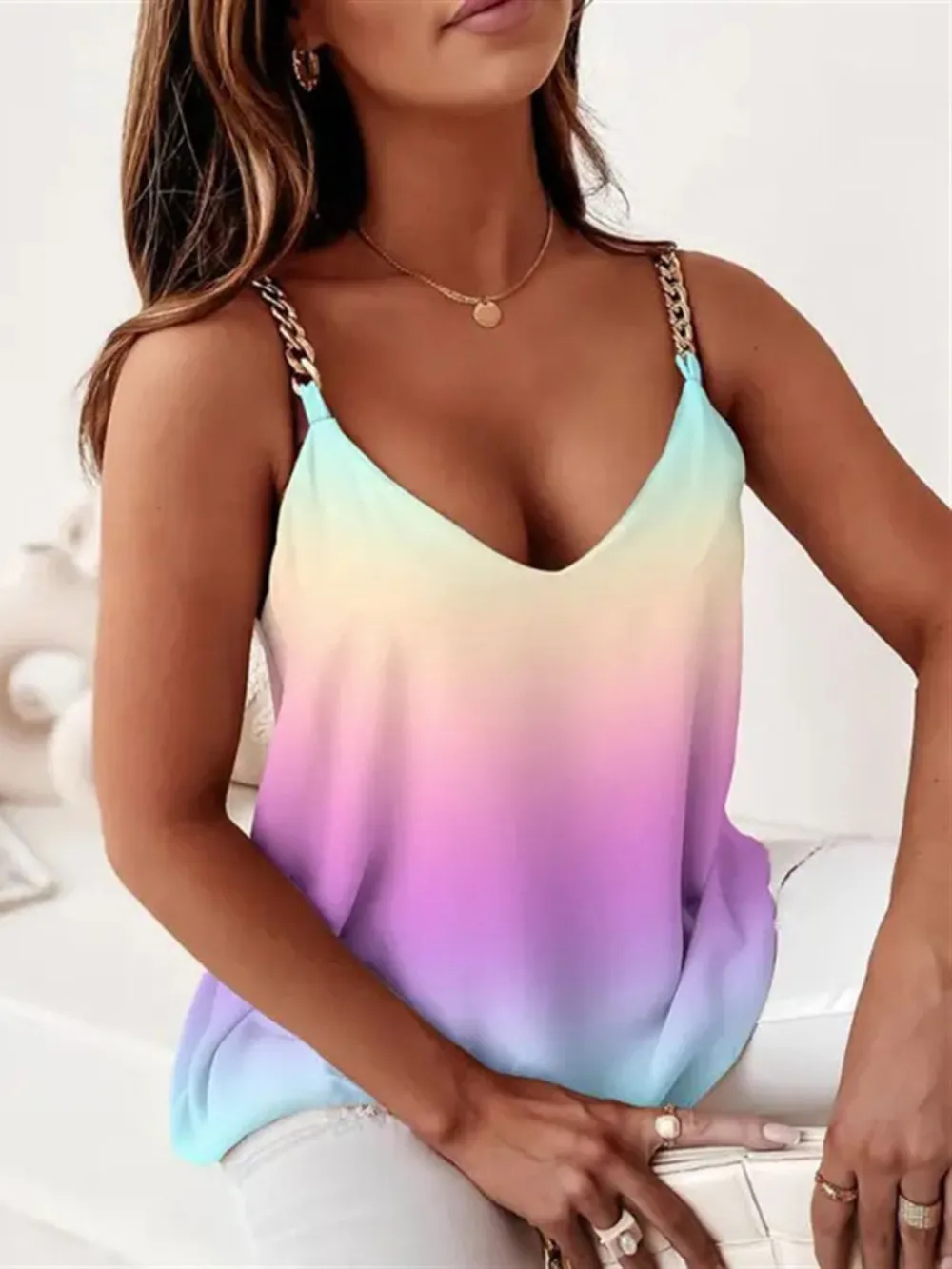 Chain Strap V-Neck Tank Top, image 23