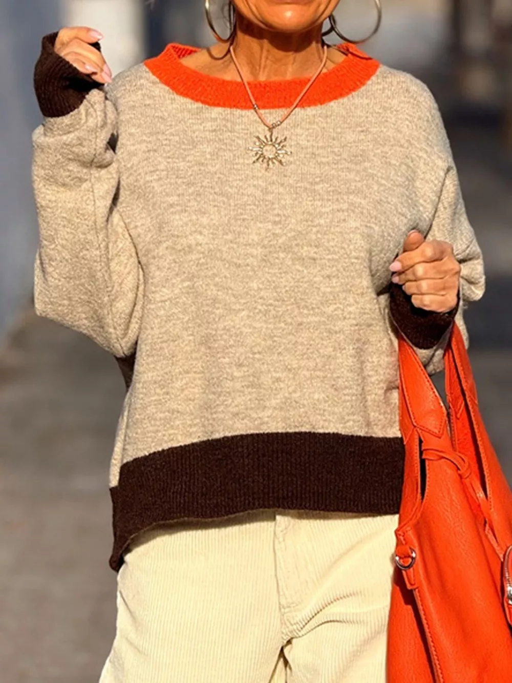 Contrast Trim Crew Neck Sweater, image 7