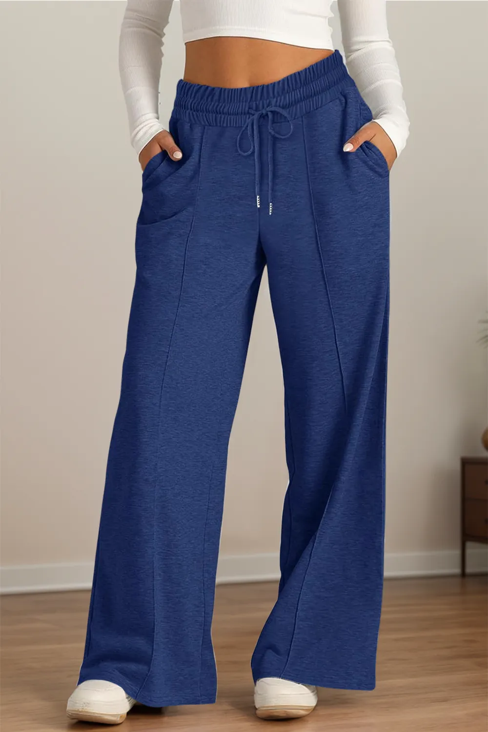 Drawstring Elastic Waist Wide Leg Pants, image 5
