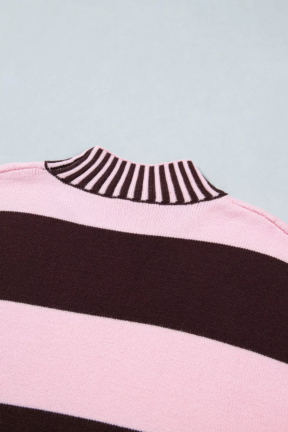 Stripe Contrast High Neck Dropped Shoulder Relaxed Sweater, image 8