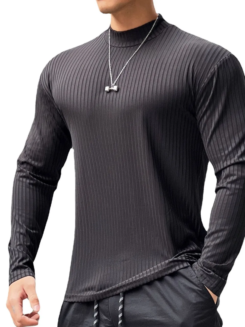 Men's Mock Neck Long Sleeve T-Shirt, image 6