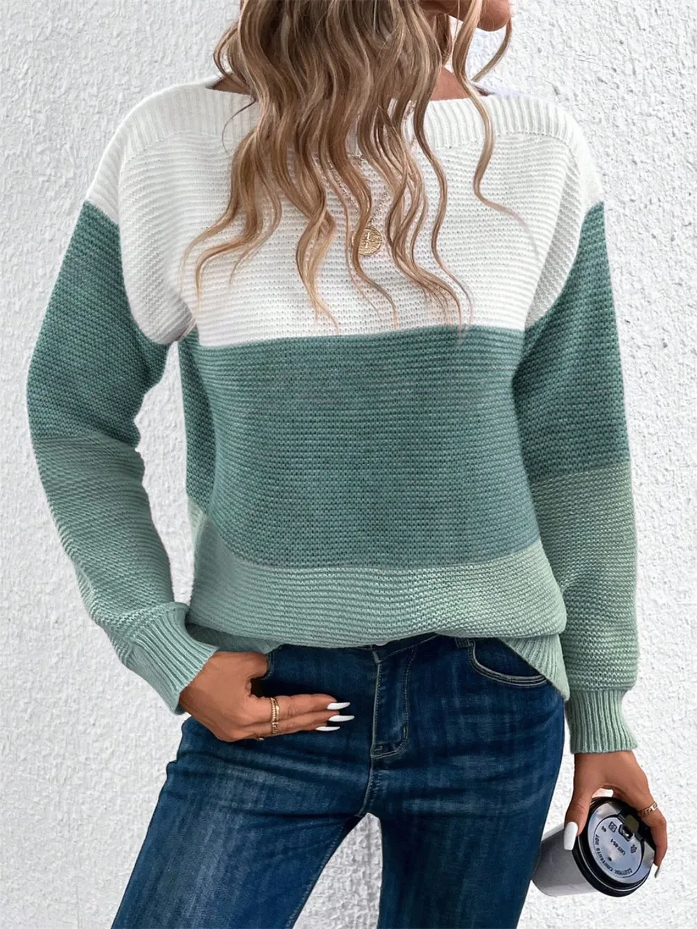 Color Block Drop Shoulder Long Sleeve Sweater, image 4