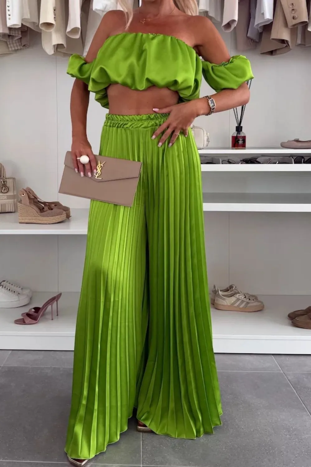 Off-Shoulder Top and Pleated Pants Set, image 19