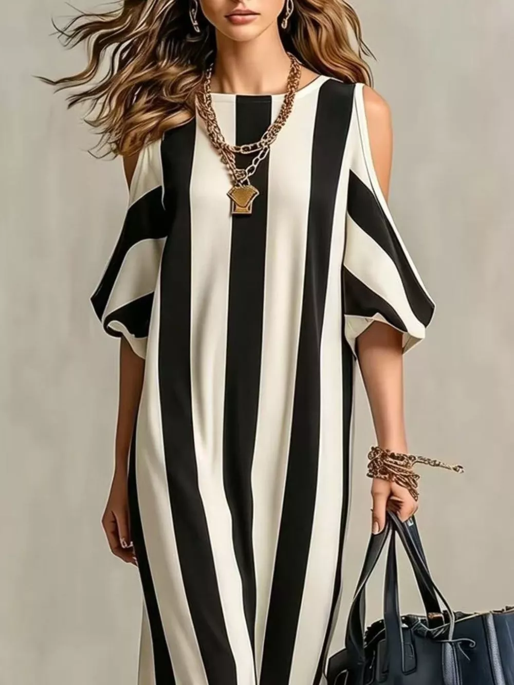 Striped Cold Shoulder Maxi Dress, image 4