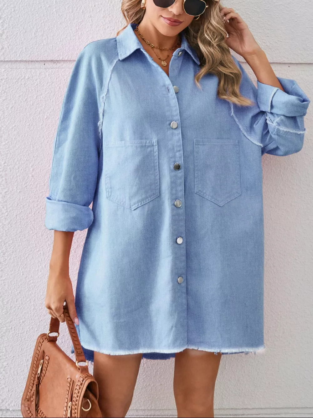 Button-Down Raw Hem Denim Dress, image 10