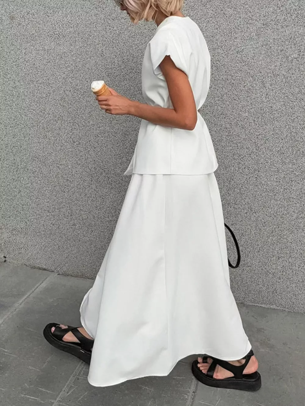 One Button Short Sleeve Top and Skirt Set, image 5