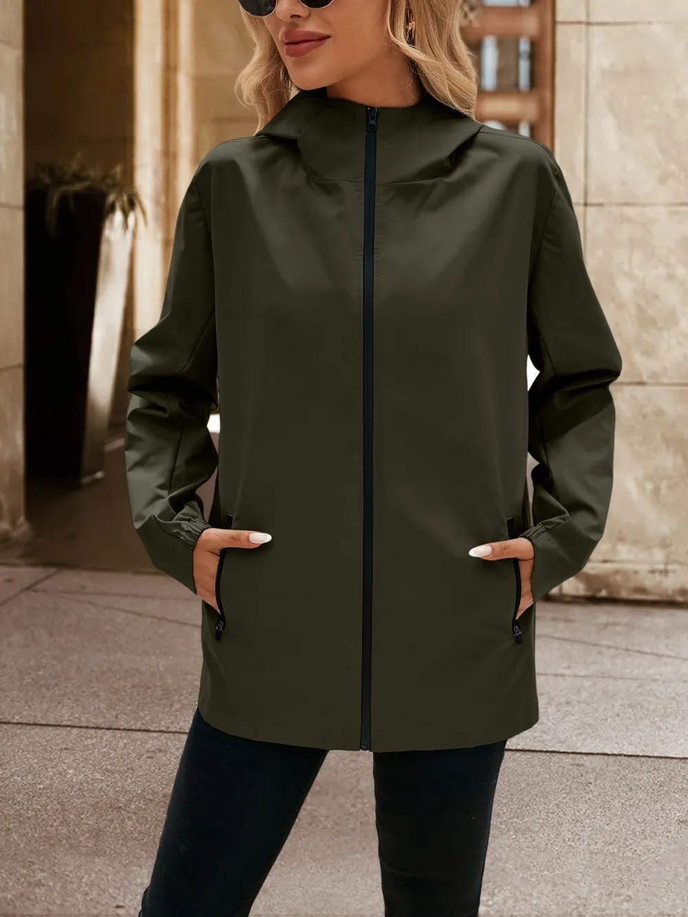 Pocketed Zip Up Hooded Jacket, image 18