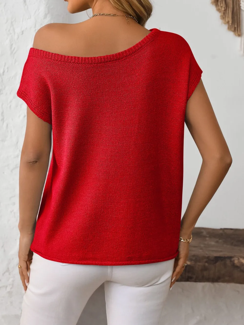 Boat Neck Short Sleeve Knit Top, image 13