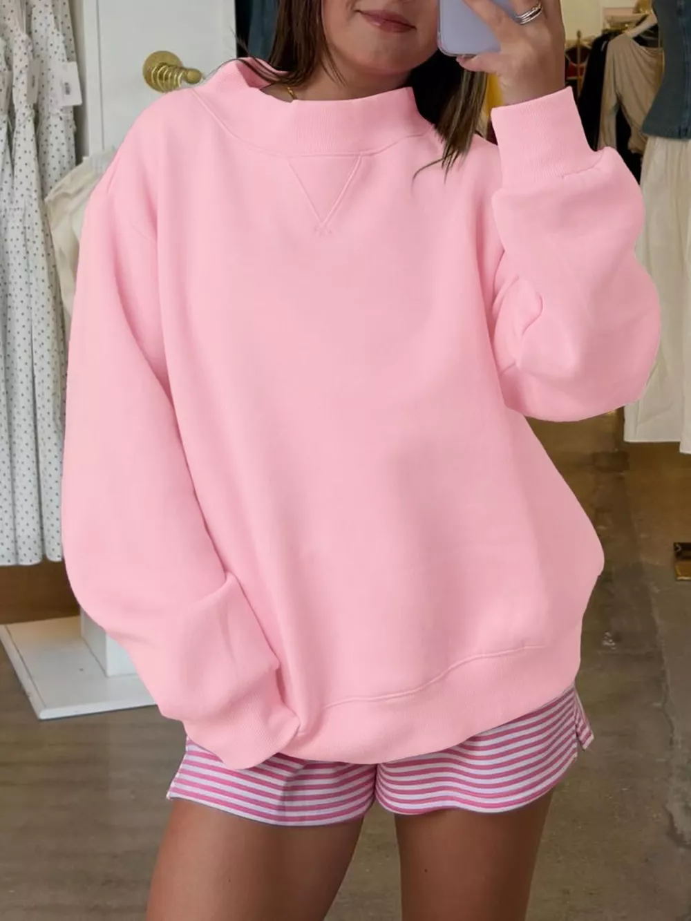 Oversized Mock Neck Dropped Shoulder Sweatshirt