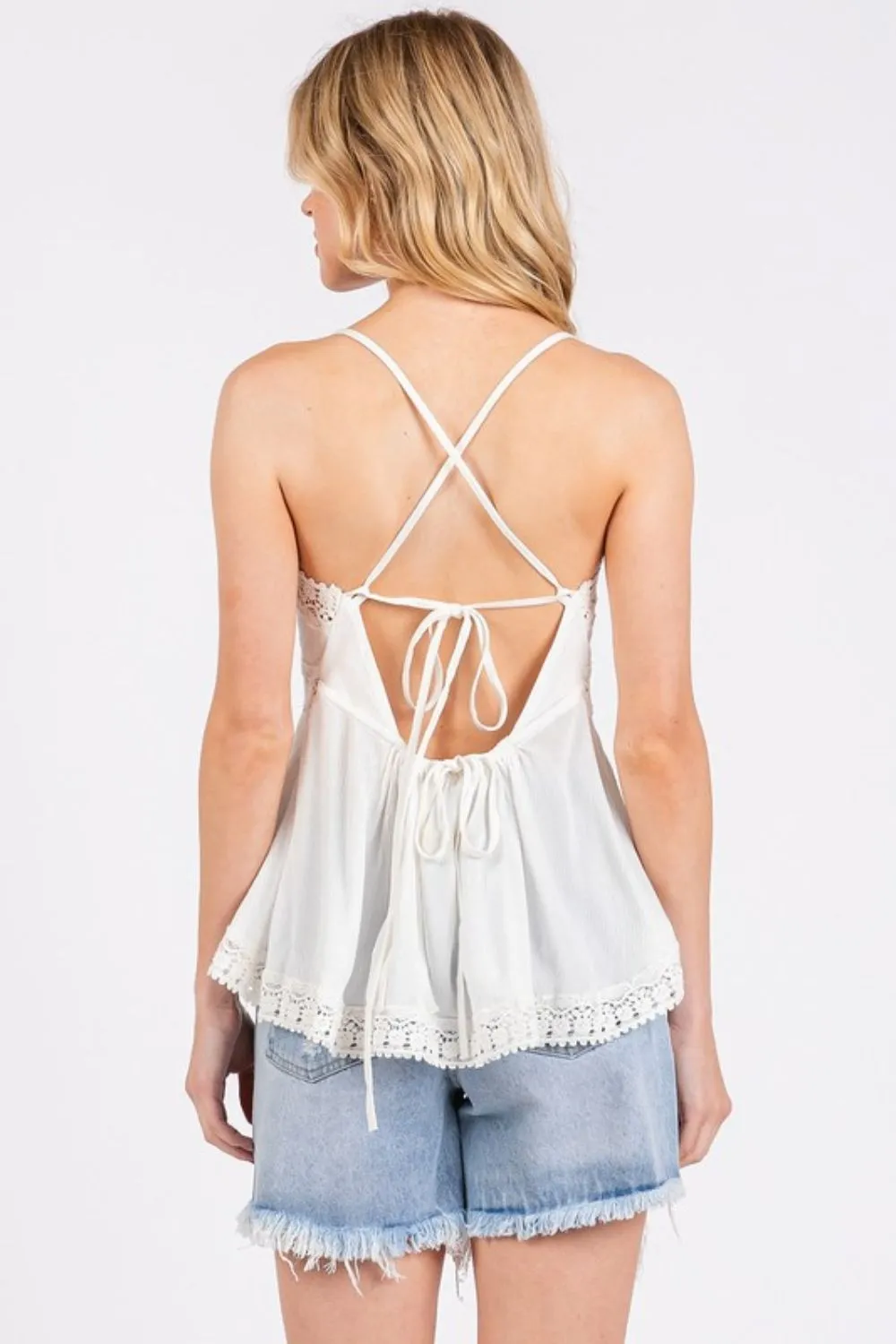 Crisscross Back Lace Detail V-Neck Cami, image 5