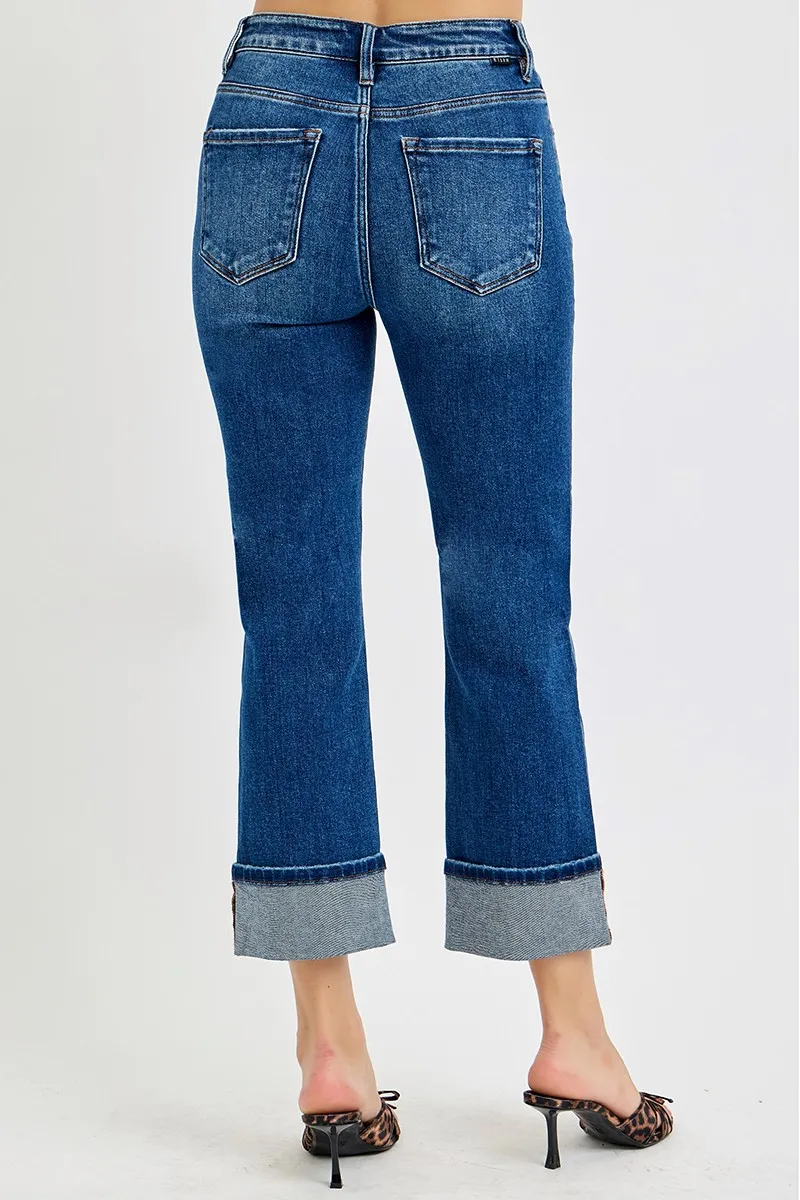 Full Size High Rise Ankle Straight Cuffed Jeans Plus Size, image 5